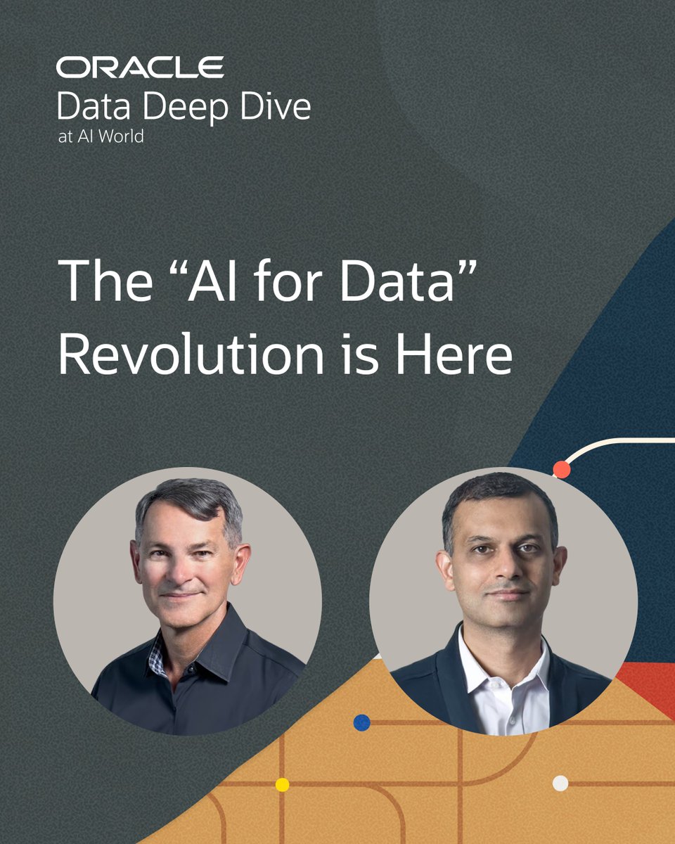 OracleDatabase's tweet image. Don’t miss Juan Loaiza and T.K. Anand at Oracle Data Deep Dive at #OracleAIWorld2025 as they explore what the AI-driven future looks like and what your organization needs to do to thrive in this new era. Register today: social.ora.cl/6011Ap9VT