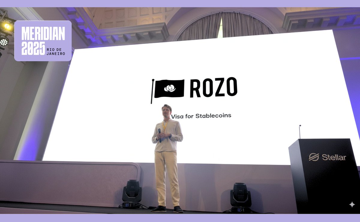 Honored to present ROZO’s latest product at Meridian 2025 🌍

Our community lead Maximilian <a href="/maximilianrehn/">Mili 🎯</a> shared how ROZO makes stablecoin payments simple: any chain, any stablecoin, seconds.
ROZO Rewards is live on <a href="/StellarOrg/">Stellar</a>  — use <a href="/USDC/">USDC</a>  from coffee to AI. 

If you’re in