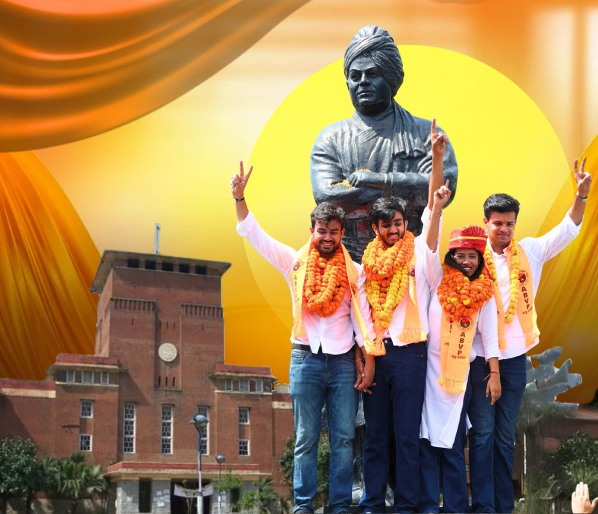 The_Vidya_Sagar's tweet photo. देश का Gen Z राष्ट्र के साथ था, है और हमेशा रहेगा। 

#DusuElections2025 में अध्यक्ष, सचिव और संयुक्त सचिव पदों पर @ABVPVoice की शानदार जीत के लिए हार्दिक बधाई एवं शुभकामनाएं।

ये विवेकानंद जी के विचारों की जीत है। 
देश का Gen Z मोदी जी के साथ है।

#ABVP #ABVP4DUSU #ABVPWins https://t.co/K502ZuVpkd