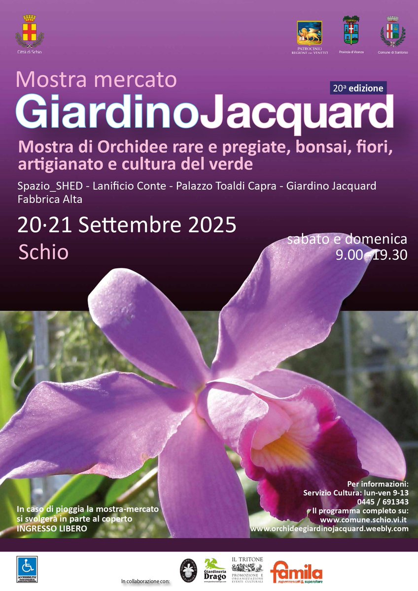 Al via la 𝟮𝟬ª 𝗲𝗱. 𝗠𝗼𝘀𝘁𝗿𝗮 𝗺𝗲𝗿𝗰𝗮𝘁𝗼 Giardino Jacquard. Orchidee rare e pregiate in mostra presso lo Spazio SHED,  Mostra Bonsai presso il Giardino Jacquard,  mercatini del verde e dell'artigianato nonchè la Sagra dei sapori 3.0 nel Cortile della Fabbrica Alta.