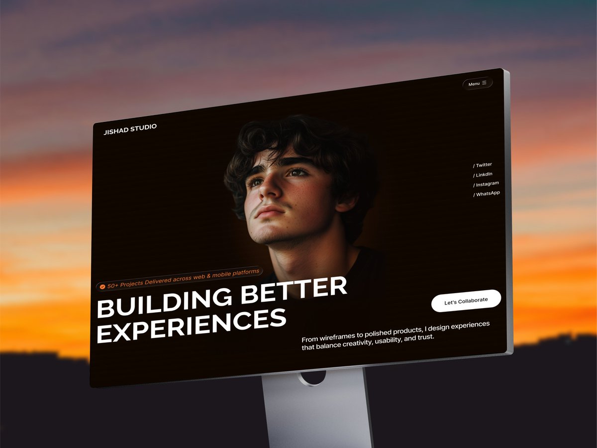 jishad488's tweet image. New Portfolio Concept
A bold UI/UX hero section designed to build trust at first glance.

Dribbble view : dribbble.com/shots/26548209…

#UIDesign #UXDesign #PortfolioDesign #WebDesign #DarkMode #dribbble #PersonalWebsite #Figma #UIDesigner