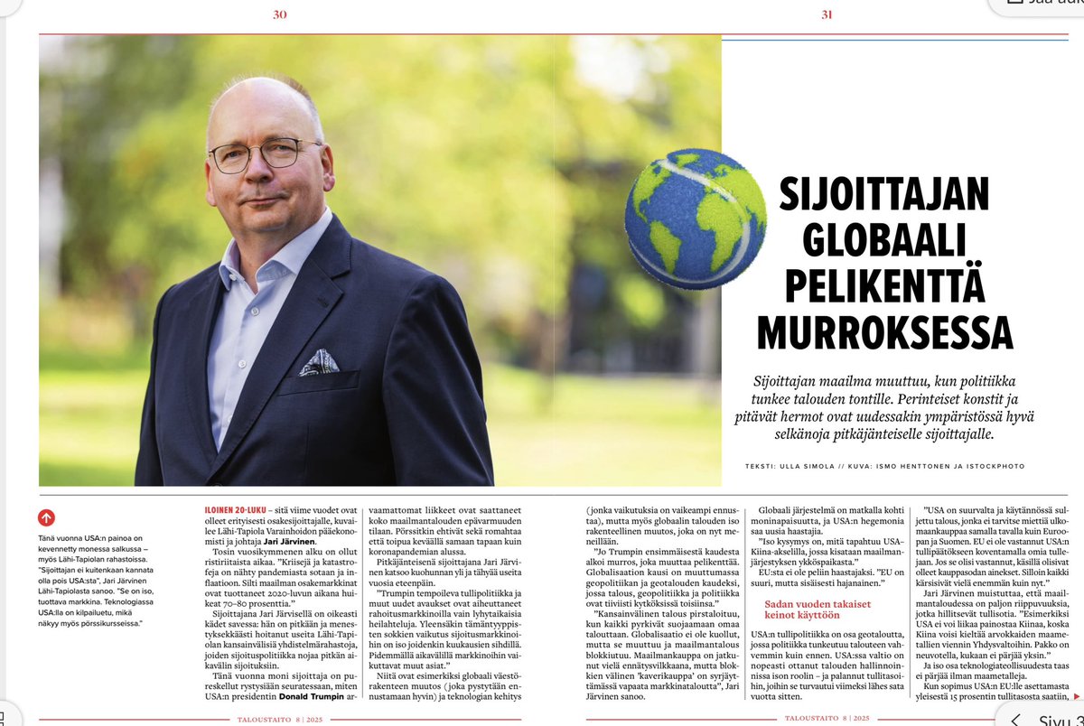 Pohdintaa sijoitusympäristön murroksesta tuoreessa #Taloustaito -lehdessä. Meneillään on siirtymä globalisaation aikakaudesta geopolitiikan ja geotalouden aikakauteen, jossa politiikka ja talous kytkeytyvät entistä tiiviimmin toisiinsa.