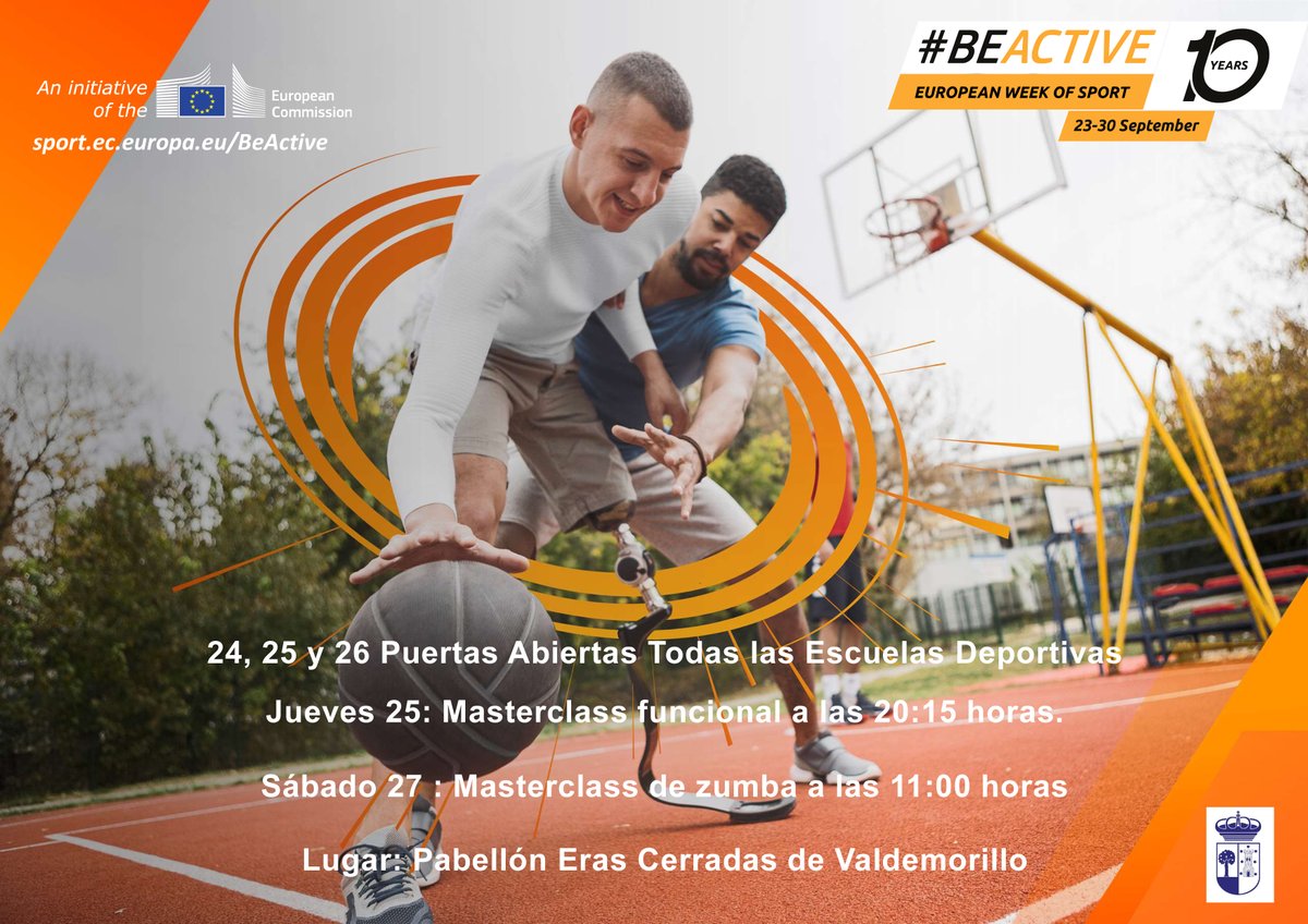 Mantengámonos activos¡¡ #BEACTIVE Semana Europea del Deporte en #Valdemorillo del 24 al 27 de septiembre
con Jornadas de Puertas Abiertas en todas sus escuelas
y masterclass gratuitas de entrenamiento funcional y zumba, no requieren inscripción previa¡ 
aytovaldemorillo.com/semana-europea…