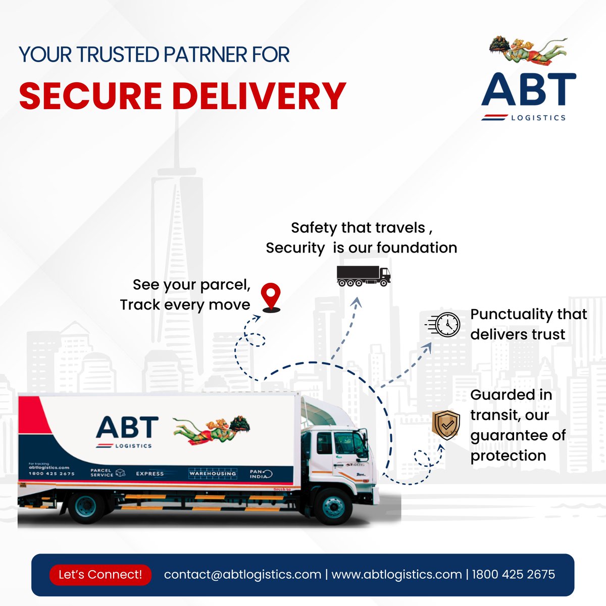 ABT_Logistics's tweet photo. At ABT Logistics, we combine secure tracking, timely deliveries &amp; trusted protection to keep your business moving forward.With GPS tracking, closed-type container transit &amp; a committed team for on-time delivery, your goods are always in safe hands.#SecureDelivery #TrustedPartner https://t.co/3N88kPbryv