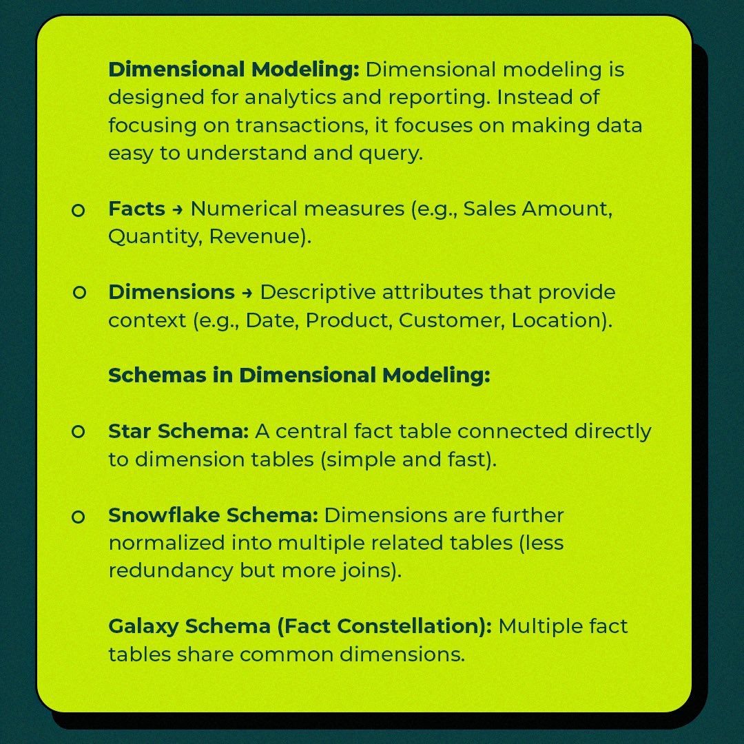 CoreDataEngr's tweet image. With Data Modeling, raw data becomes structured and meaningful.
It lays the foundation for analytics, pipelines, and decision-making, turning complexity into clarity.
Happy Reading, and have a great weekend!
#CDEBootcamp2.0 #CoreDataEngineers #DataEngineering #DataModeling