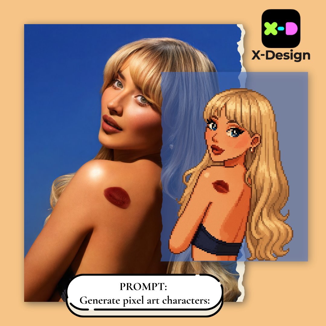 xdesign_global's tweet image. We reimagined three of our favorite celebrities in 8-bit style 👾✨ and the results are just as fun as you’d imagine.

Side by side, their real photos meet pixel art, all created with X-Design.

#XDesign #NanoBanana #BillieEilish #TaylorSwift #SabrinaCarpenter #AIArt