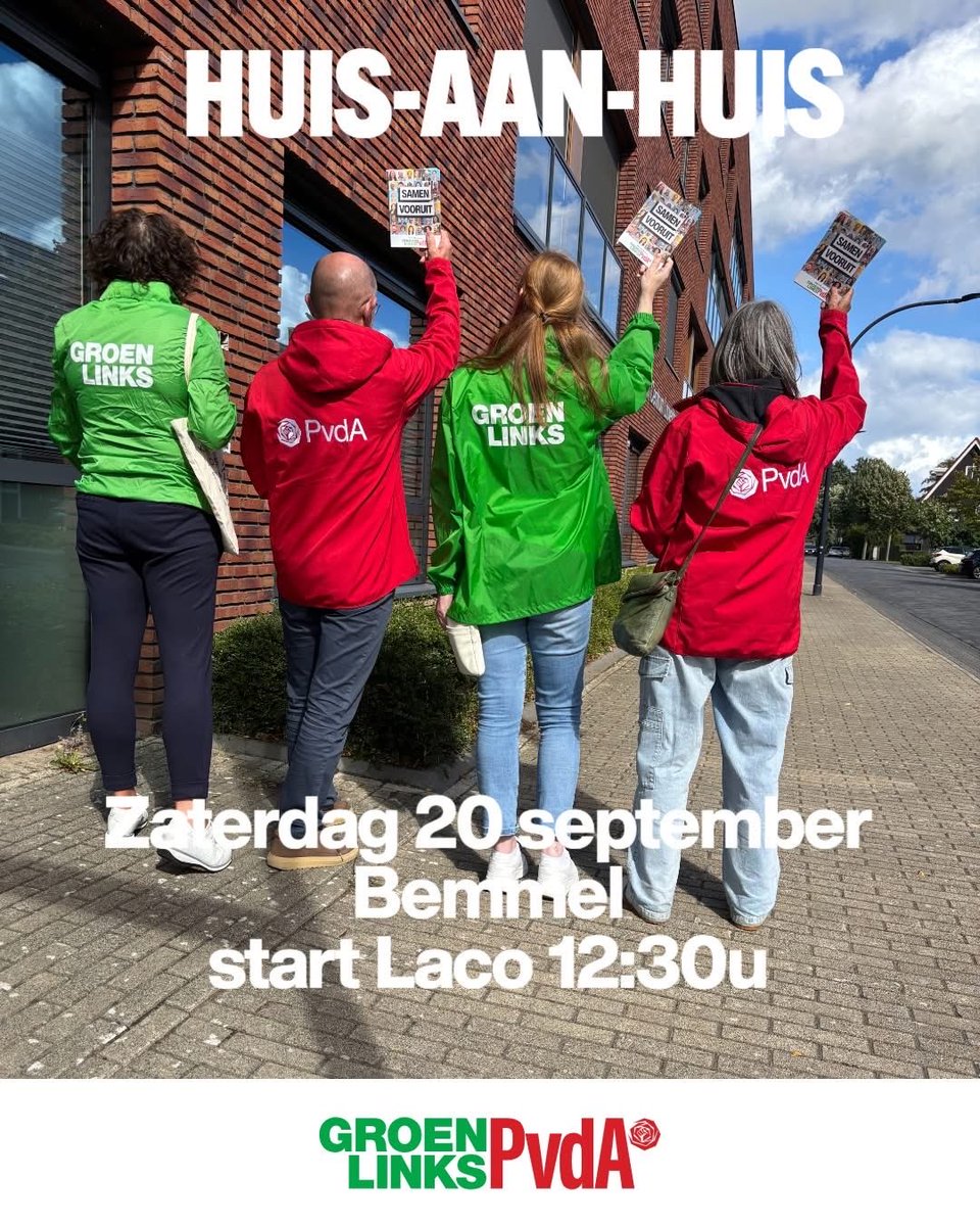 HUIS-AAN-HUIS BEMMEL
Ga je ook mee?

We gaan graag met inwoners in gesprek en roepen op om te gaan stemmen.

Tot zaterdag!