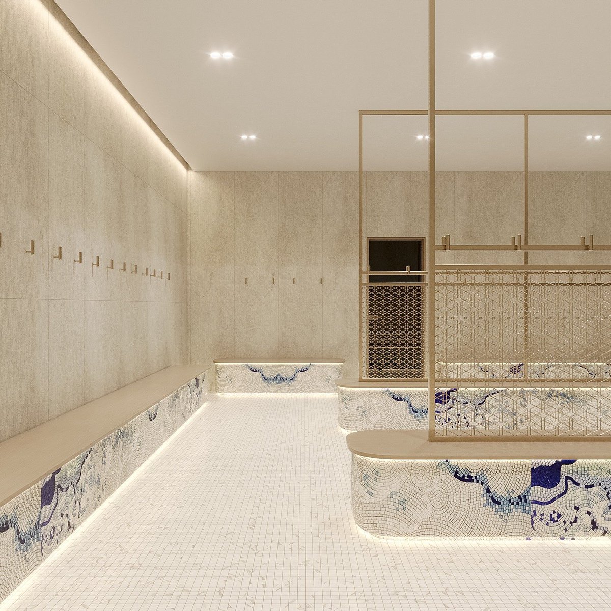 CSTERNDesign1's tweet photo. A serene Mikvah design that blends tradition with modern elegance. ✨
Soft lighting, natural textures, and a celestial ceiling create a calming atmosphere for reflection and renewal. The mosaic wall becomes the focal point, adding depth and artistry to the space.

#interiordesign #mikvahdesign #luxuryinteriors #moderninterior #serenespace #spiritualarchitecture #interiorarchitecture #contemporarydesign #designinspiration #interiordetails #mosaicdesign #luxurydesign #calmspaces