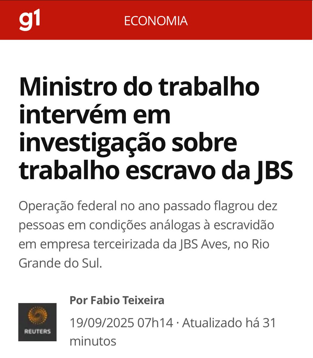 O cara MANDOU PARAR as investigações e o processo de trabalho escravo contra a JBS... Pq será?🤔

"Quem tem padrinho não morre pagão"