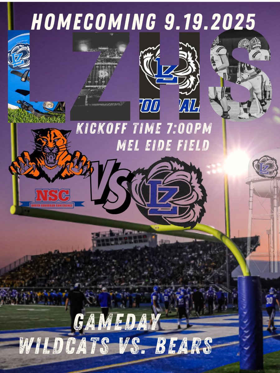 Week 4! LZHS Homecoming Game. The Wildcats head into town to take on the Bears. Looking forward to seeing the stands packed, the players hustling and the energy at Mel Eide Field. ⁦<a href="/LZHSBEARS/">LZHS BEARS</a>⁩ ⁦<a href="/LZHSFootball/">LZHS Football</a>⁩ ⁦<a href="/lzhsathletics/">LZHS Athletics</a>⁩ #atp