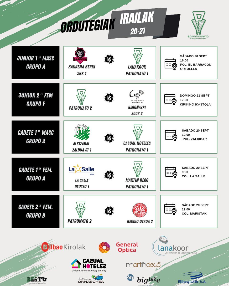 Asteburu honetan gure junior taldeek ere lehiari ekingo diote. Zorte on guztioi!!💚🖤🤍🏀