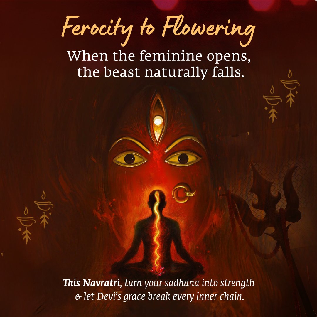 Ishalifeindia's tweet photo. Have you ever wondered why Devi has buffalo horns at her feet? 

Read the fiercest story of Navratri!

#ishalife #forconsciousliving #devi #mahishasuramardini #lingabhairavi #navratri2025 #graceofdevi #sadhana https://t.co/6fpfdhKG47