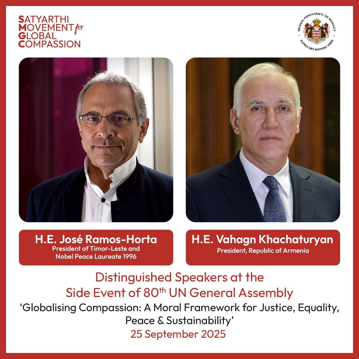 Kinsu Kumar🇮🇳 (@kinsukumar) on Twitter photo Feeling proud to be part of SMGC at such a historic moment. H.E. José Ramos-Horta, Nobel Peace Laureate and President of Timor-Leste, & H.E. Vahagn Khachaturyan, President Republic of Armenia will be sharing his wisdom at our Globalising Compassion Roundtable alongside #UNGA80 Feeling proud to be part of SMGC at such a historic moment. H.E. José Ramos-Horta, Nobel Peace Laureate and President of Timor-Leste, & H.E. Vahagn Khachaturyan, President Republic of Armenia will be sharing his wisdom at our Globalising Compassion Roundtable alongside #UNGA80