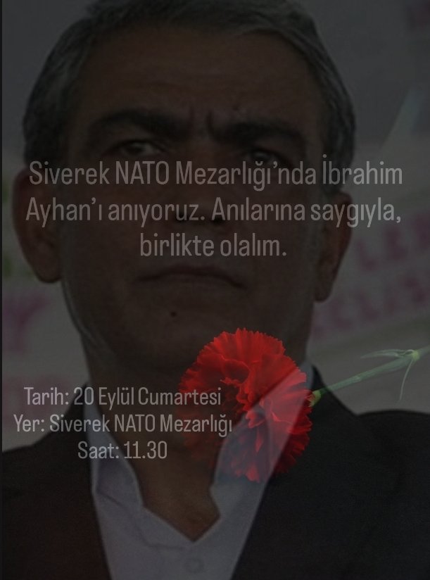Siverek NATO Mezarlığı’nda İbrahim Ayhan’ı anıyoruz. Anılarına saygıyla, birlikte olalım. 

Em Îbrahîm Ayhan li Goristana NATO ya Siverekê bi bîr tînin. Werin em bi hev re bin, rêz li bîranîna wî bigirin.

Tarih: 20 Eylül Cumartesi 
Yer: Siverek NATO Mezarlığı
saat: 11:30