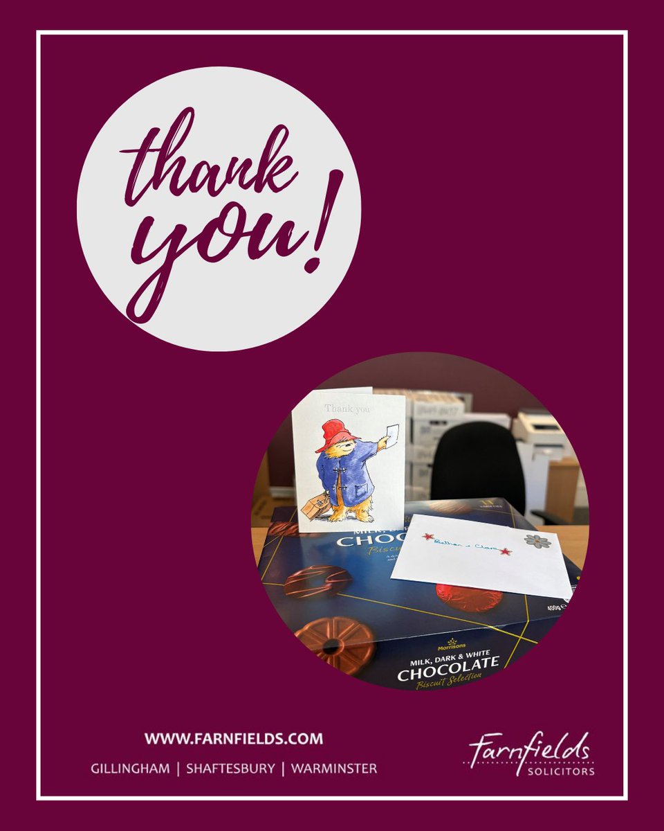 A thoughtful surprise!

Our Warminster Private Client team was delighted to receive this generous gift from one of our clients.

A big thank you from all of us at Farnfields for the kind recognition.

#ClientAppreciation #PrivateClient #farnfieldssolictors