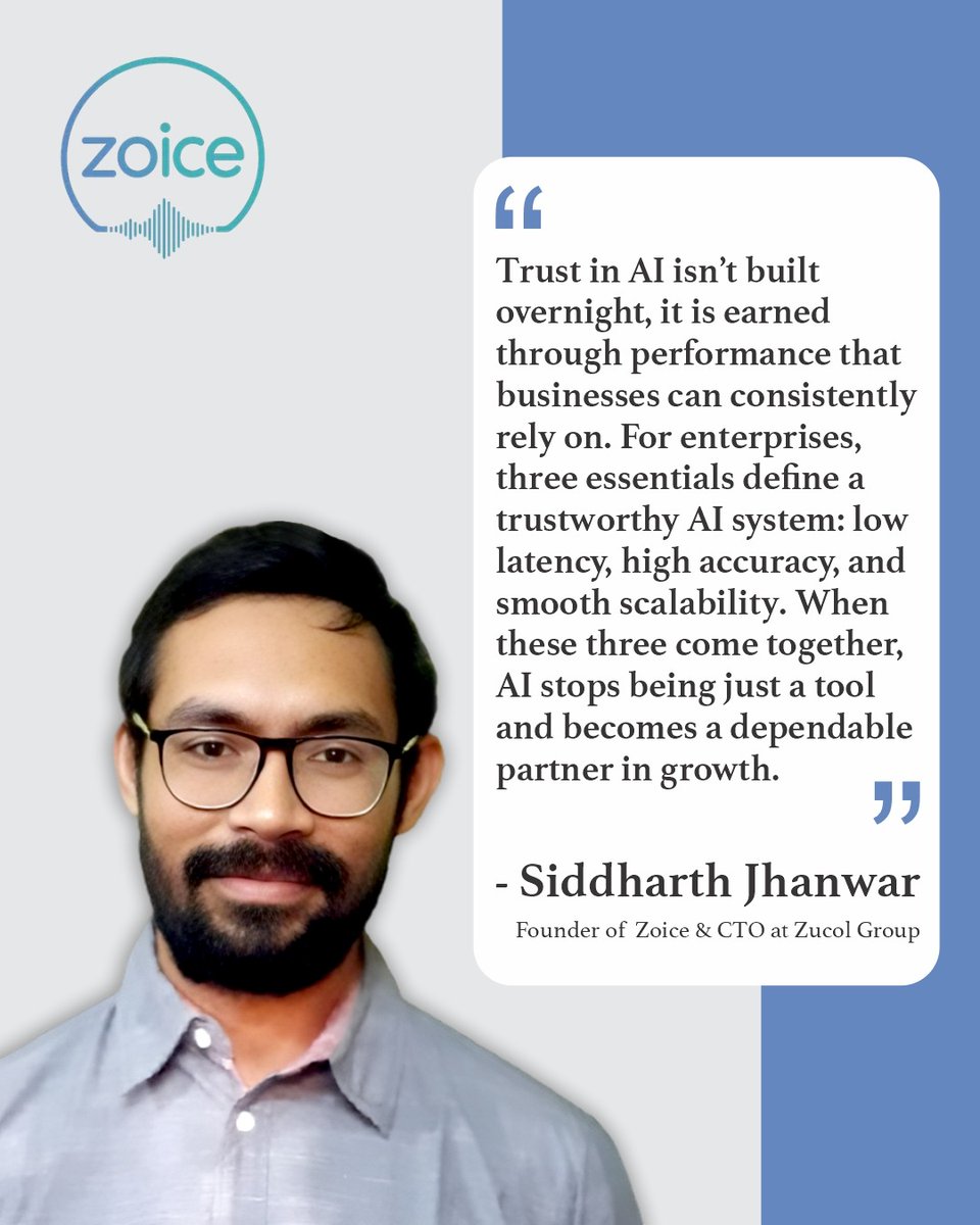 jhanwarsid's tweet image. Over the years, I’ve realised that enterprises don’t just need AI that works, they need AI they can trust. 
That’s the vision driving everything we build at @zoiceai. 🗣️🎧

🌐 Visit us at zoice.ai

#AITrust #ZoiceAI #ConversationalAI #FutureOfAI #CustomerExperience