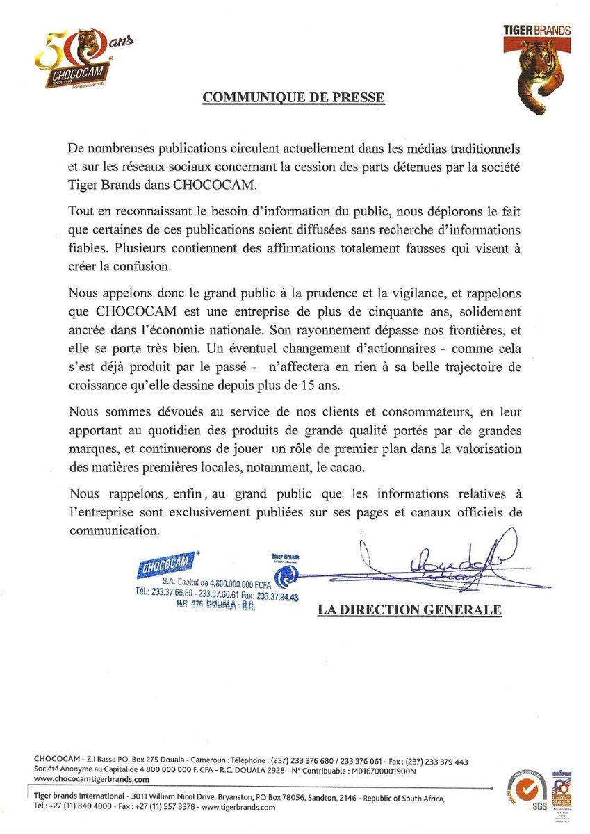 🔔 COMMUNIQUÉ OFFICIEL 

Seules les infos publiées par CHOCOCAM sur ses canaux officiels font foi. 
Restons vigilants face aux rumeurs. 

#CommuniquéOfficiel #CHOCOCAM
