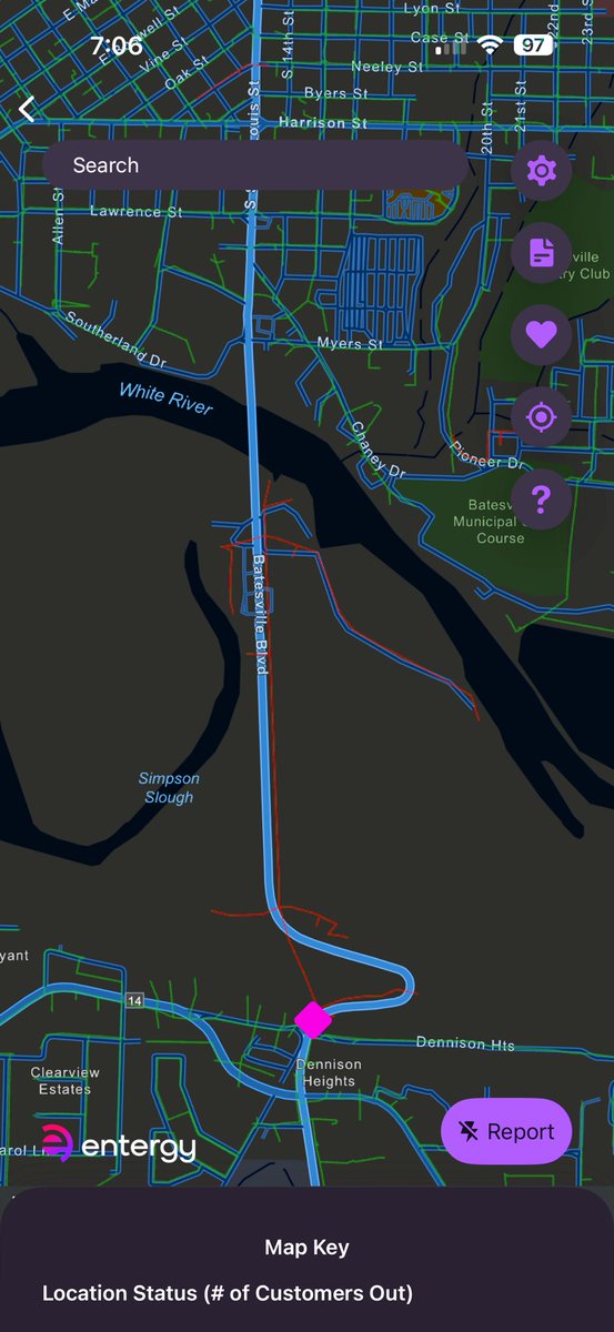 Multiple power poles snapped off along this stretch of US-167 between the River and the base of Ramsey Mountain just south of Batesville. Entergy on scene as I passed through a few ago. #arwx // <a href="/NWSLittleRock/">NWS Little Rock</a>