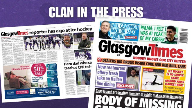 The <a href="/ClanIHC/">Glasgow Clan 🏒🏴󠁧󠁢󠁳󠁣󠁴󠁿</a> have been live on TV and in the press online &amp; print already this week! Great work by all behind the scenes who continue to work tirelessly to keep moving the club forward. 📺🗞️💻