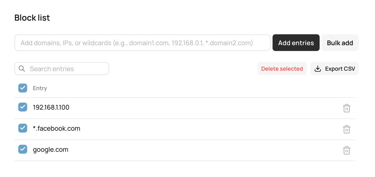 New Feature: Custom Block Lists

Easily block domains, IPs, or ranges to cut out irrelevant traffic.
•Save bandwidth
•Reduce costs
•Optimize resources

Available now to give you more control and efficiency.