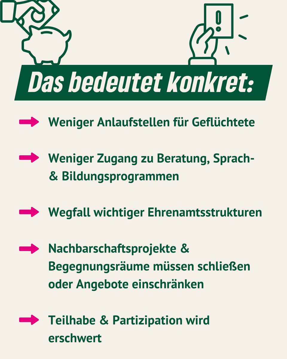 Über 6,5 Mio. € kürzt der Senat bei #Integration: weniger Lots*innen, weniger Beratung, weniger Deutschkurse. Für Geflüchtete heißt das: mehr Hürden, weniger Chancen.

👉 Integration ist keine Sparmaßnahme. #Berlin braucht starke Strukturen für echte Teilhabe. #unkuerzbar