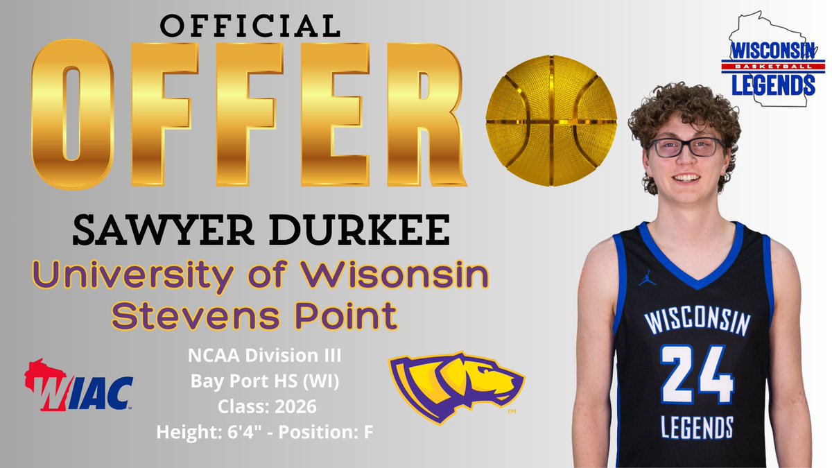 Wisconsin Legends (@wilegends) on Twitter photo 🚨OFFICIAL OFFER ALERT🚨Congrats to OUR LEGEND
<a href="/durkee_sawyer/">Sawyer Durkee</a> earning a D3 offer from <a href="/PointersMBB/">UW-Stevens Point Men’s Basketball🏀</a> 👏Thank you Head Coach <a href="/dernbach4/">Kent Dernbach</a> & Staff for believing in our OUR LEGENDS 🤟@bayportboysbb #BeALEGEND #LEGENDSLiveHERE 🚨OFFICIAL OFFER ALERT🚨Congrats to OUR LEGEND
<a href="/durkee_sawyer/">Sawyer Durkee</a> earning a D3 offer from <a href="/PointersMBB/">UW-Stevens Point Men’s Basketball🏀</a> 👏Thank you Head Coach <a href="/dernbach4/">Kent Dernbach</a> & Staff for believing in our OUR LEGENDS 🤟@bayportboysbb #BeALEGEND #LEGENDSLiveHERE
