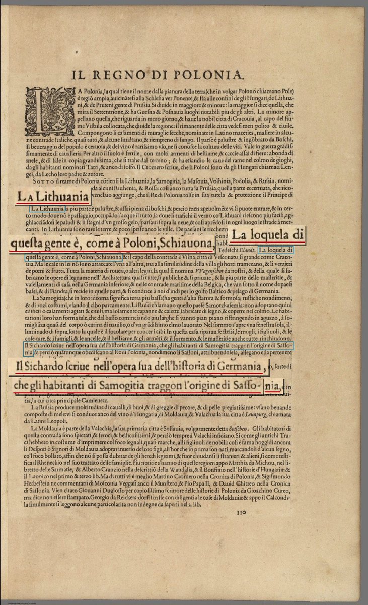 "Lithuania... The language of this people, as in Poland, is Slavic."
"Sichard, in his work on the history of Germany, writes that the inhabitants of Samogitia trace their origin to Saxony."
• A page from the atlas Theatro Del Mondo (Theater of the World). 1608