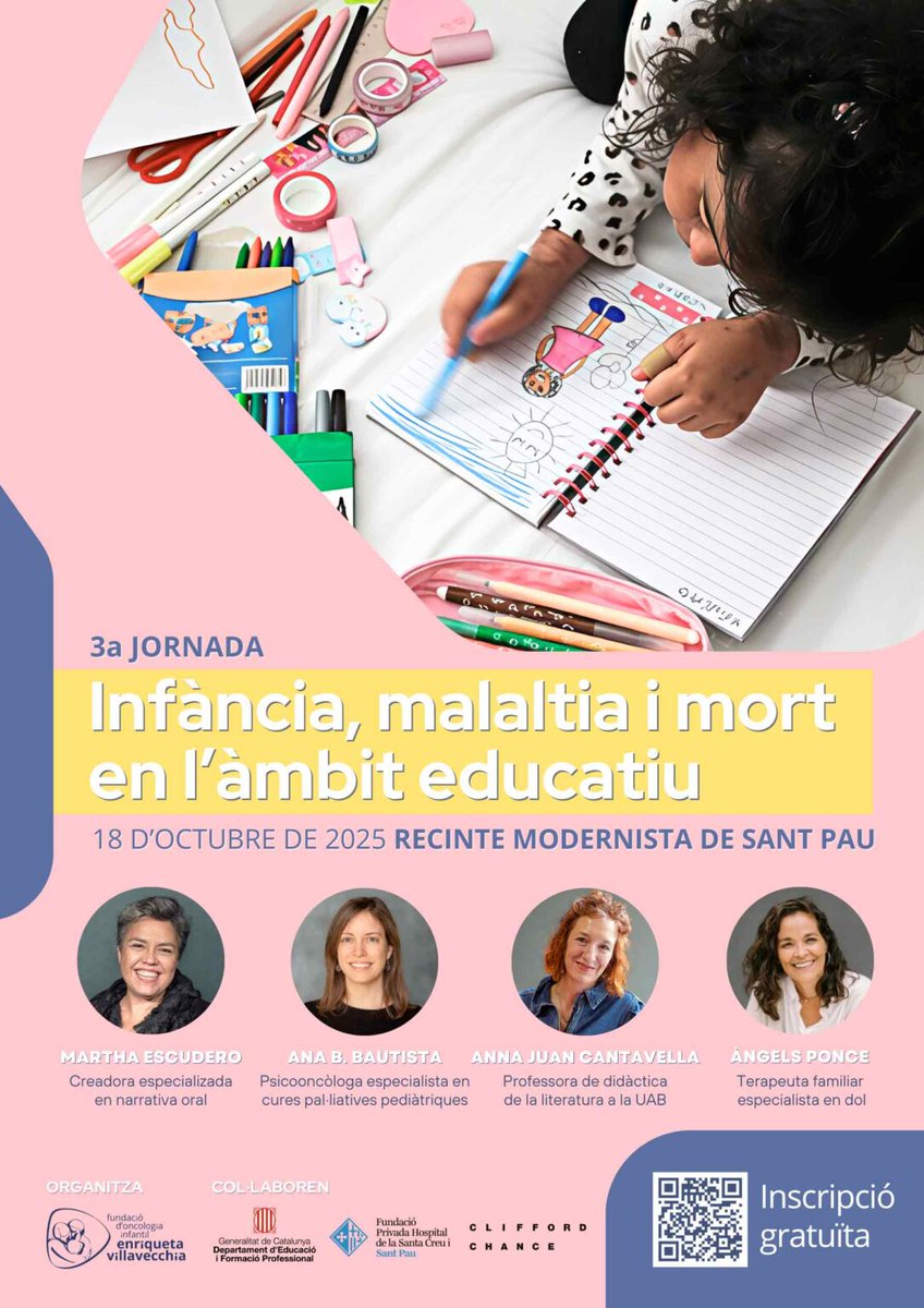 ⚠️ Recordeu!

👉 La <a href="/FEVillavecchia/">Fundació Villavecchia</a>  organitza la jornada gratuïta “Infància, malaltia i mort en l’àmbit educatiu”.

📅 18 d’octubre
📍 <a href="/santpaubcn/">Recinte Modernista de Sant Pau</a>
🕤 9.30 – 17.30 h

tr.ee/y5PIwp

#OncologiaPediàtrica #Educació #càncer #oncologia