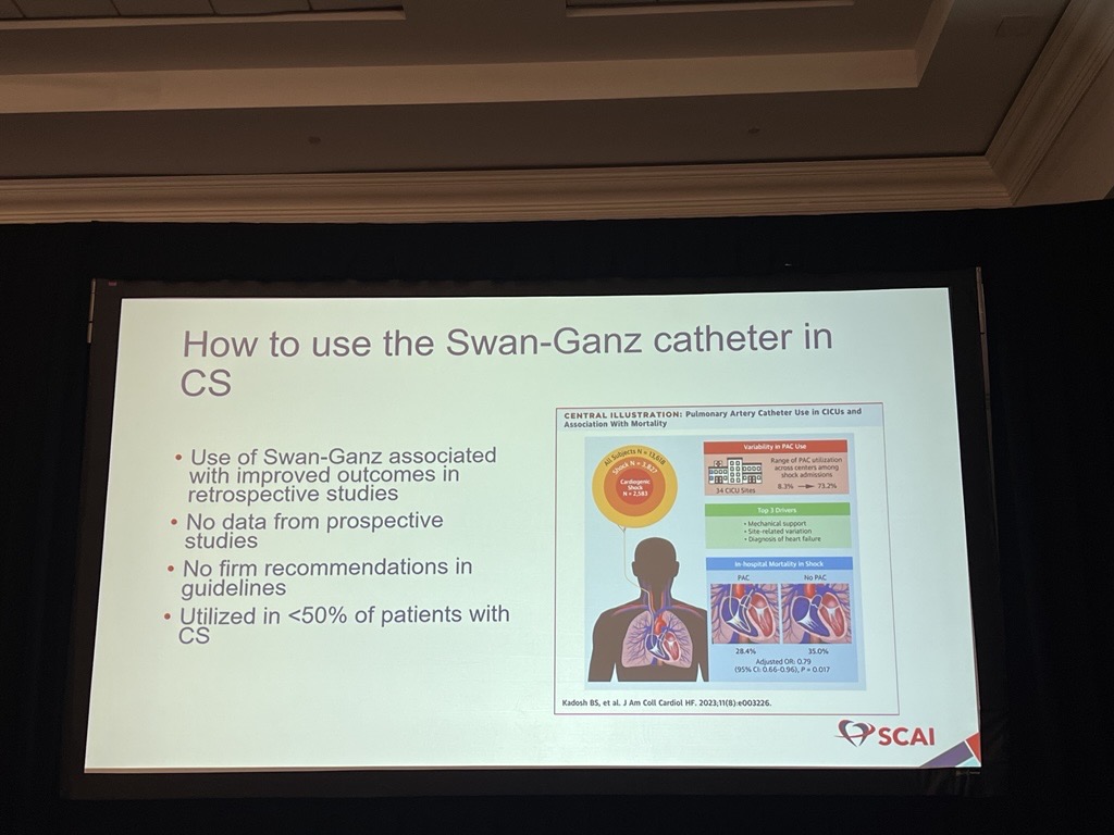 SCAI's tweet image. 💥 Finishing out our breakfast program at #SCAISHOCK: Howard A. Cooper, MD, presents “Shocking Developments: Hemodynamics &amp;amp; Treatment in CS”—covering the role of PA catheters, hemodynamics, and their impact on vasoactive meds and #MCS in #CardiogenicShock.