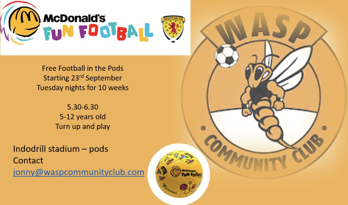 Wasp Community Club (@waspcfc) on Twitter photo <a href="/FunFootballUK/">McDonald’s Fun Football</a>
👋 👋
<a href="/ScotFACentral/">Central Region</a>
⚽️ 5-12 year olds ⚽️
In the pods
5:30-6:30
<a href="/AlloaAthleticFC/">Alloa Athletic FC</a>
<a href="/AlloaAthWFC/">Alloa Athletic Women FC</a>
<a href="/TheHiveAlloa/">The Hive</a> <a href="/FunFootballUK/">McDonald’s Fun Football</a>
👋 👋
<a href="/ScotFACentral/">Central Region</a>
⚽️ 5-12 year olds ⚽️
In the pods
5:30-6:30
<a href="/AlloaAthleticFC/">Alloa Athletic FC</a>
<a href="/AlloaAthWFC/">Alloa Athletic Women FC</a>
<a href="/TheHiveAlloa/">The Hive</a>