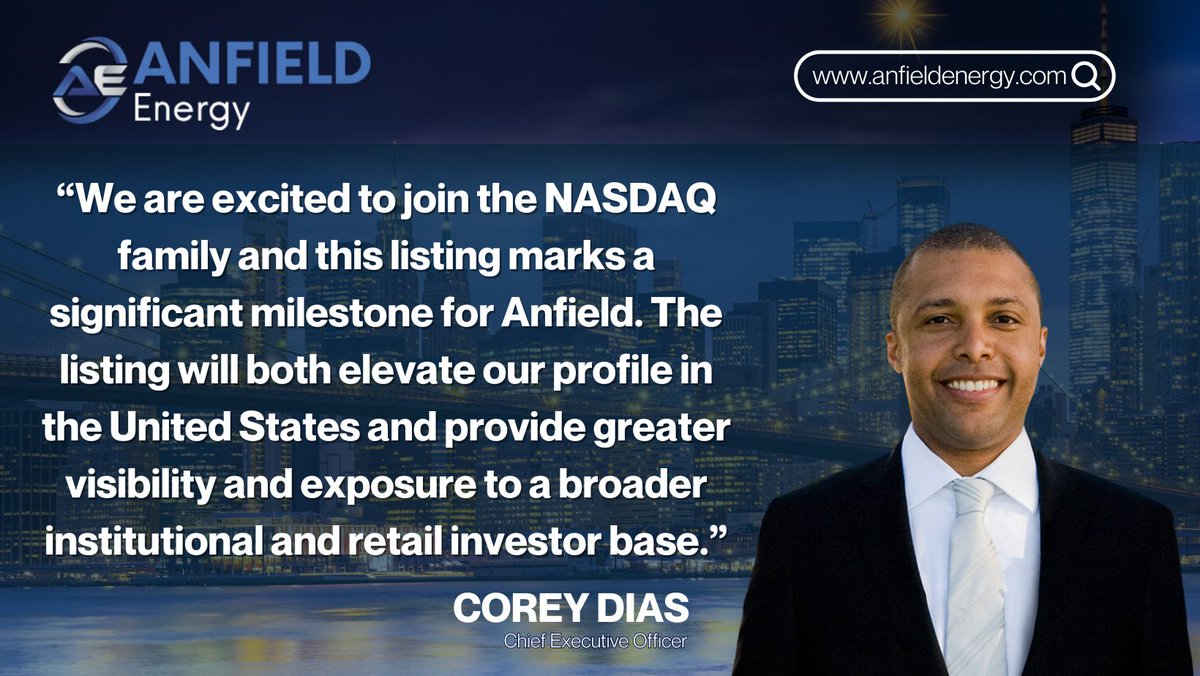 Anfield Receives Approval to List on NASDAQ!
Corey Dias, Chief Executive Officer of Anfield stated👇

🇨🇦 TSX.V: AEC 🇺🇸 NASDAQ: AEC  #uranium #vanadium <a href="/CoreyDias/">Corey Dias</a>