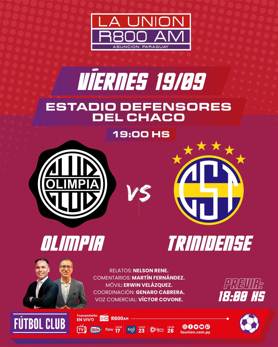 ⚽ El franjeado se mide ante el Triki, escuchalo desde la 📻 #R800AM con todo el equipo de #FútbolClub‼️

🎙️Relatos: <a href="/NelsonReneOk/">Nelson Rene</a>
🎤 Comentarios: <a href="/martin_fer/">Martín Fernández</a>
📲 Móviles: <a href="/VelazquezErwin/">Erwin Velazquez</a>
🎛️ Coordinación: <a href="/genaro_cabrera/">Genaro Cabrera</a>
🗣️ Voz Comercial: #VictorCovone