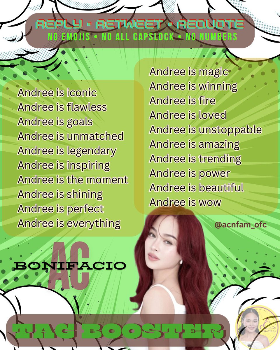 ✨ TAG BOOSTER ✨

Tweet with the tags:

#ACDoveHairFilm
#ACRebornTheory

Reply, Retweet, Requote
Please keep engaging for ac bonifacio!!