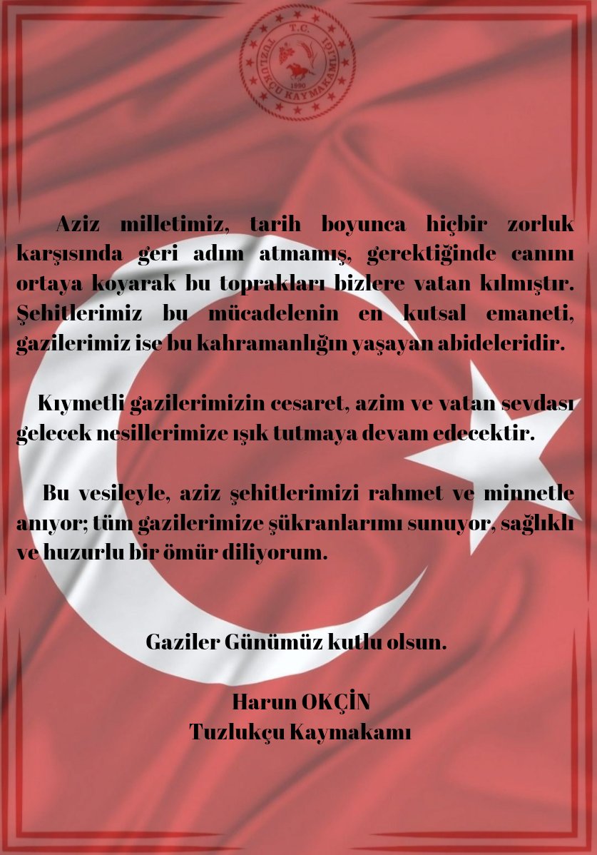 Sayın Kaymakamımız Harun OKÇİN'in 19 Eylül Gazilerimize Kutlama Mesajı!
