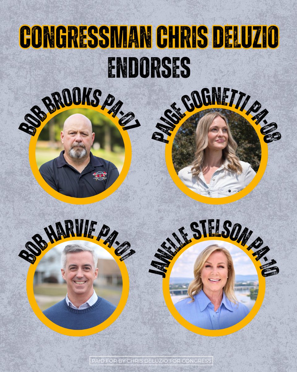 The path to taking back the U.S. House in 2026 runs through Pennsylvania. We have four very competitive seats held by Republicans – and a damn good chance at flipping all of them. 

That’s why I am proud to be endorsing these four candidates for Congress. 

Thread 🧵