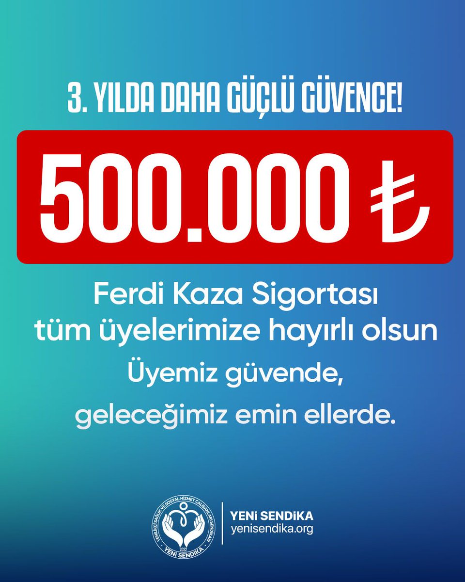 YenisendikaORG's tweet image. “3. Yılda Daha Güçlü Güvence!”
Her yıl düzenli yaptığımız Ferdi Kaza Sigortamızı bu kez daha da büyüttük. 🙏
Artık tüm üyelerimiz 500.000 TL teminatlı Ferdi Kaza Sigortası ile çok daha güvende! 🛡️
Çünkü biz, sadece bugün için değil; yarınlarımız için de yan yanayız. 💙
Hayırlı…