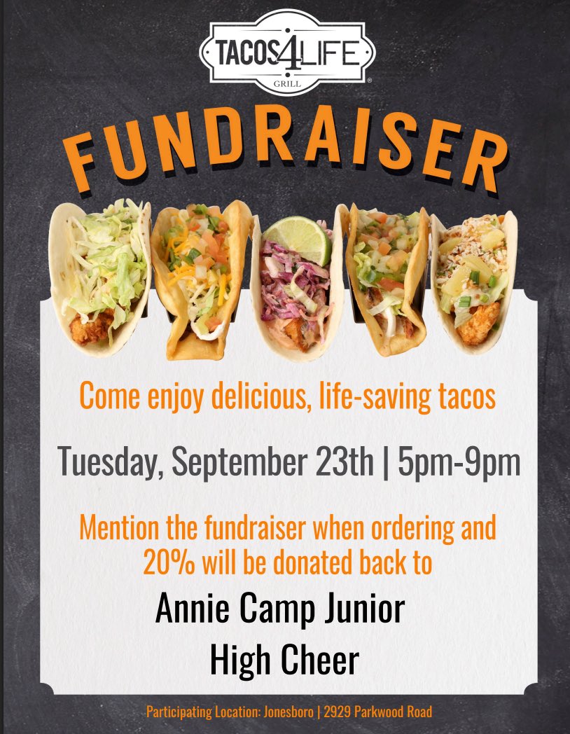 Come out and support the Annie Camp Cheerleaders! They will be on hand to help with ordering and serving