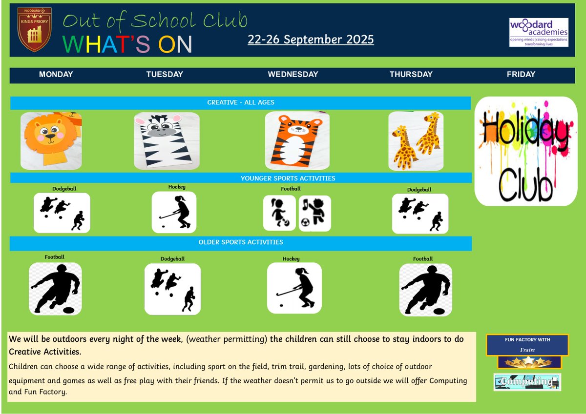 What's on next week in OOSC.......
<a href="/KingsPriory/">Kings Priory School</a>