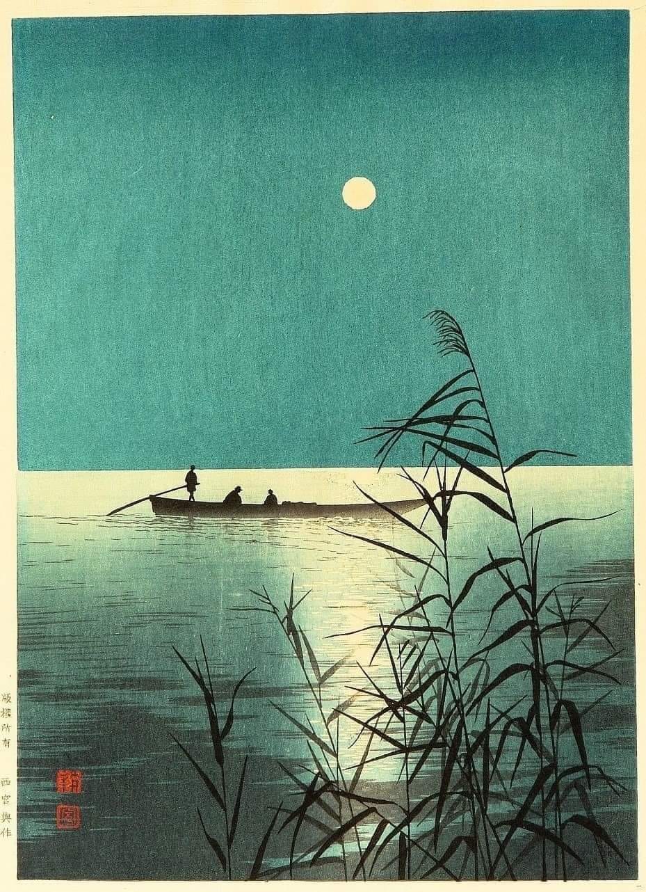 庄田耕峯「月明かりの海(Moonlit Sea)」本物木版画、新版画、初期摺り 真作保証】庄田耕峯 Moonlit Sea woodblock print Meiji