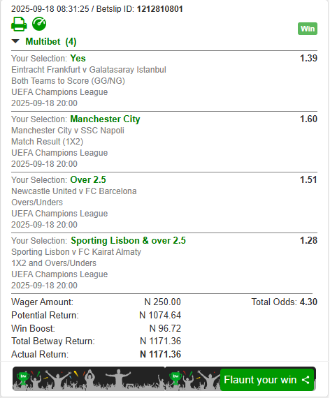 KaiserCashout's tweet photo. Another Champions League profit💰

Stay tuned for more cashout tips 🙌

#betway #betwaynigeria https://t.co/yq8DO72nut