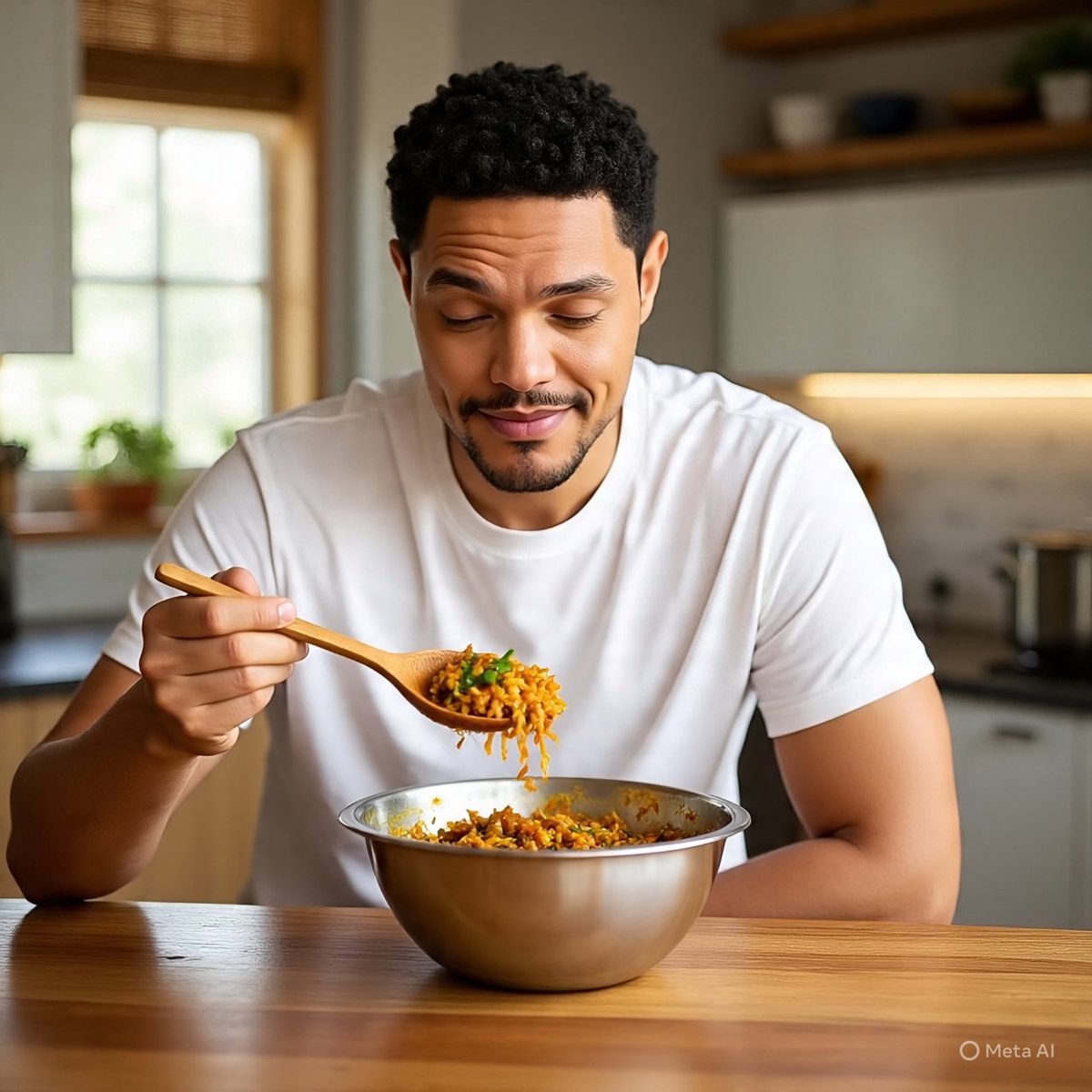 Watching <a href="/Trevornoah/">Trevor Noah</a> tonight, so here's Trevor Noah eating Tarri Poha