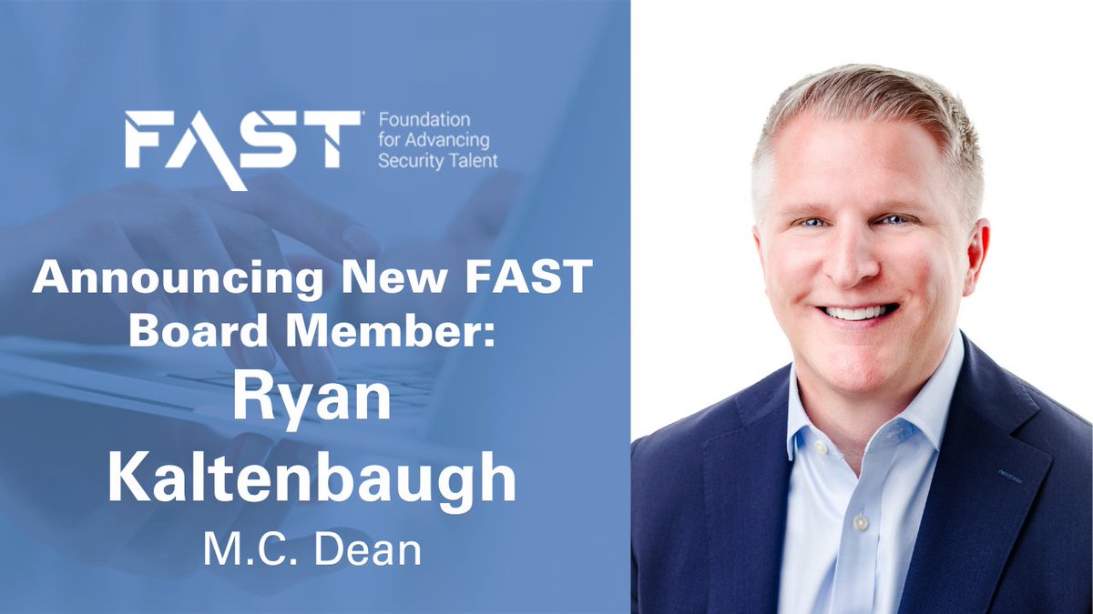 SIAonline's tweet image. 👋@fastadvancing  Names Ryan Kaltenbaugh to Board of Directors

Ryan Kaltenbaugh of @mcdean joins the expert group of leaders that guide FAST&apos;s efforts to promote careers in #physicalsecurity technology.

🔗advancingsecurity.org/foundation-for… #securityindustry @ESATweet