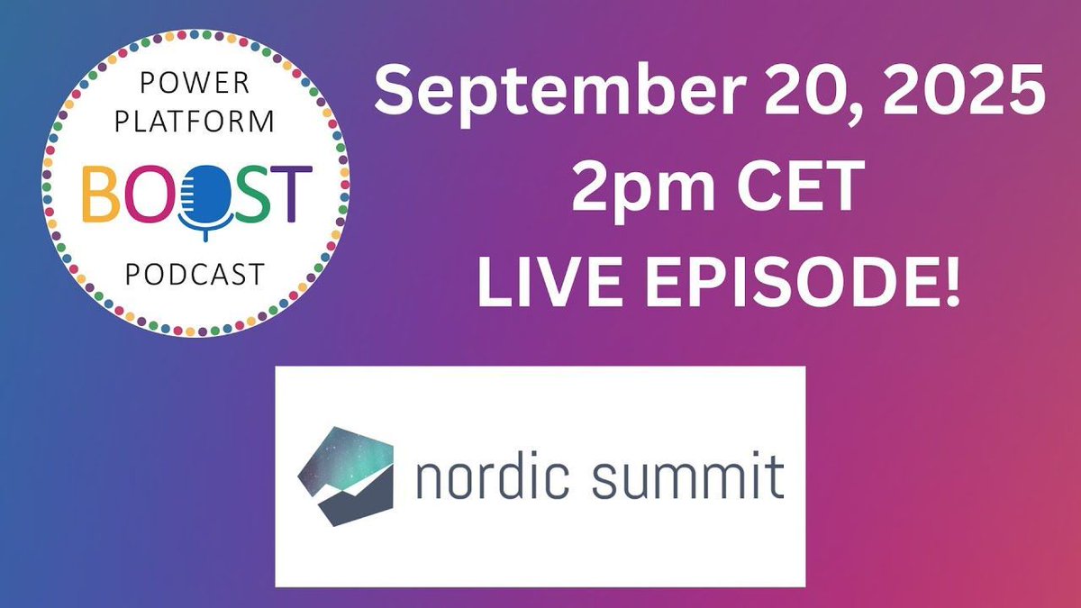 powerplatboost's tweet image. We are trying some new! Join us tomorrow at 2pm Central European time as we will attempt to broadcast a LIVE episode of the Power Platform BOOST podcast from Nordic Summit 2025 in Gothenburg, Sweden. At Nordic Summit? Join us in the Larsson room!

youtube.com/live/KGcS0SEYs…