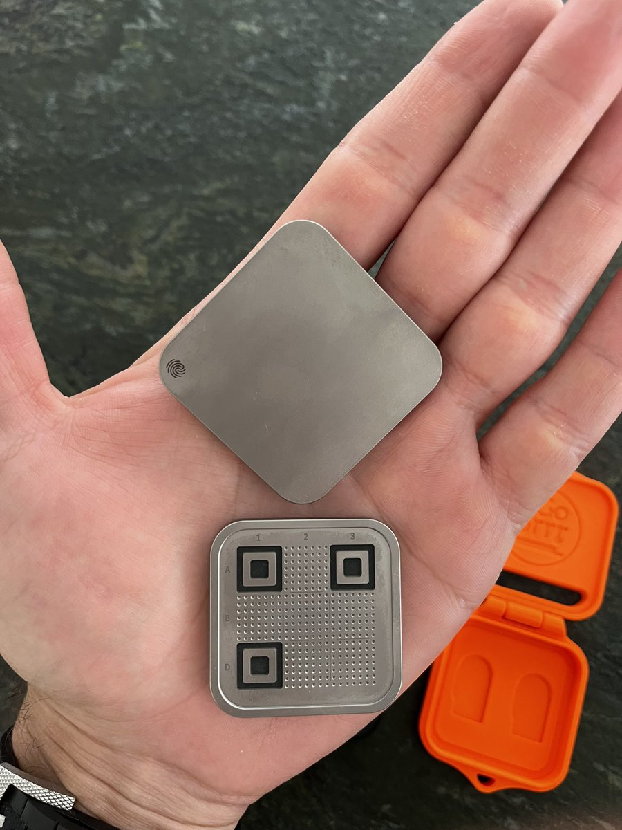 UnruggableGG's tweet photo. The metal SeedQR plates are out of this world 🤯, the photos don’t do them justice. 

They finisheding of the imprint and heavy weight, is perfection. 

Once again huge thanks @GoBrrr_me for creating such amazing sovereignty tools. 🙏 https://t.co/r8wQScWi4d