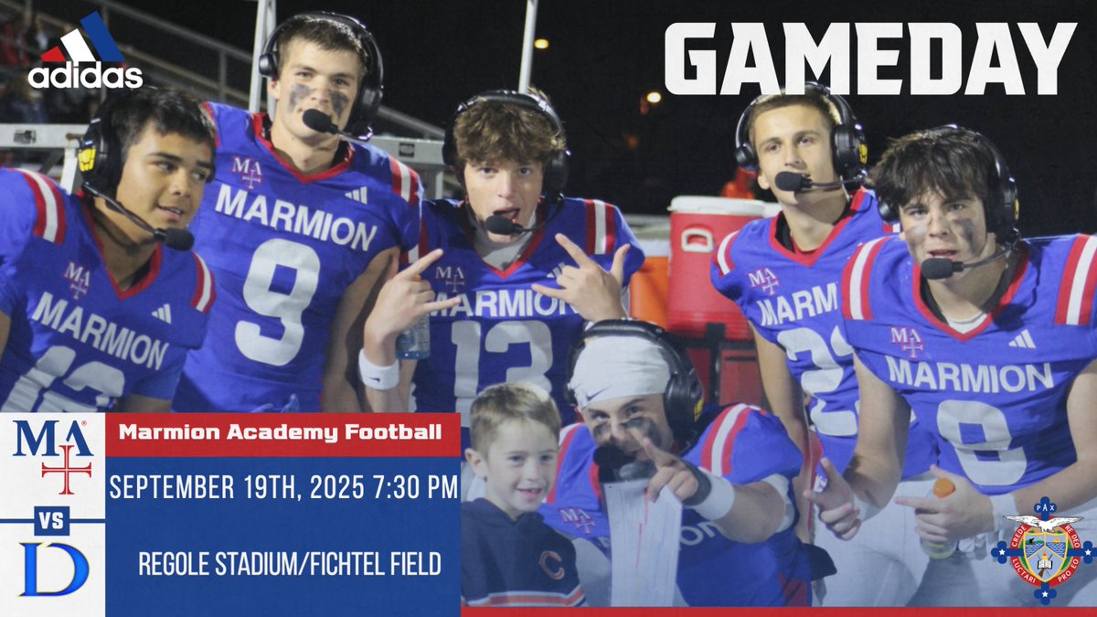 MarmionAD's tweet photo. Cadets football hosts the Meteors of De La Salle Institute. Kick-off is at 7:30 PM. Let get the party rocking with a big crowd. Come out and support your Cadets! #MAProud https://t.co/W9fxxk6fl6