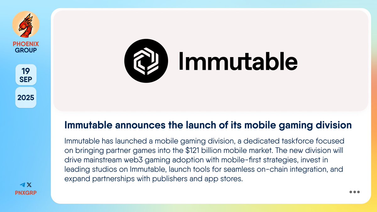 pnxgrp's tweet image. 🔥 @Immutable announces the launch of its mobile gaming division

#Immutable has launched a mobile gaming division, a dedicated taskforce focused on bringing partner games into the $121 billion mobile market. The new division will drive mainstream #web3 gaming adoption with…