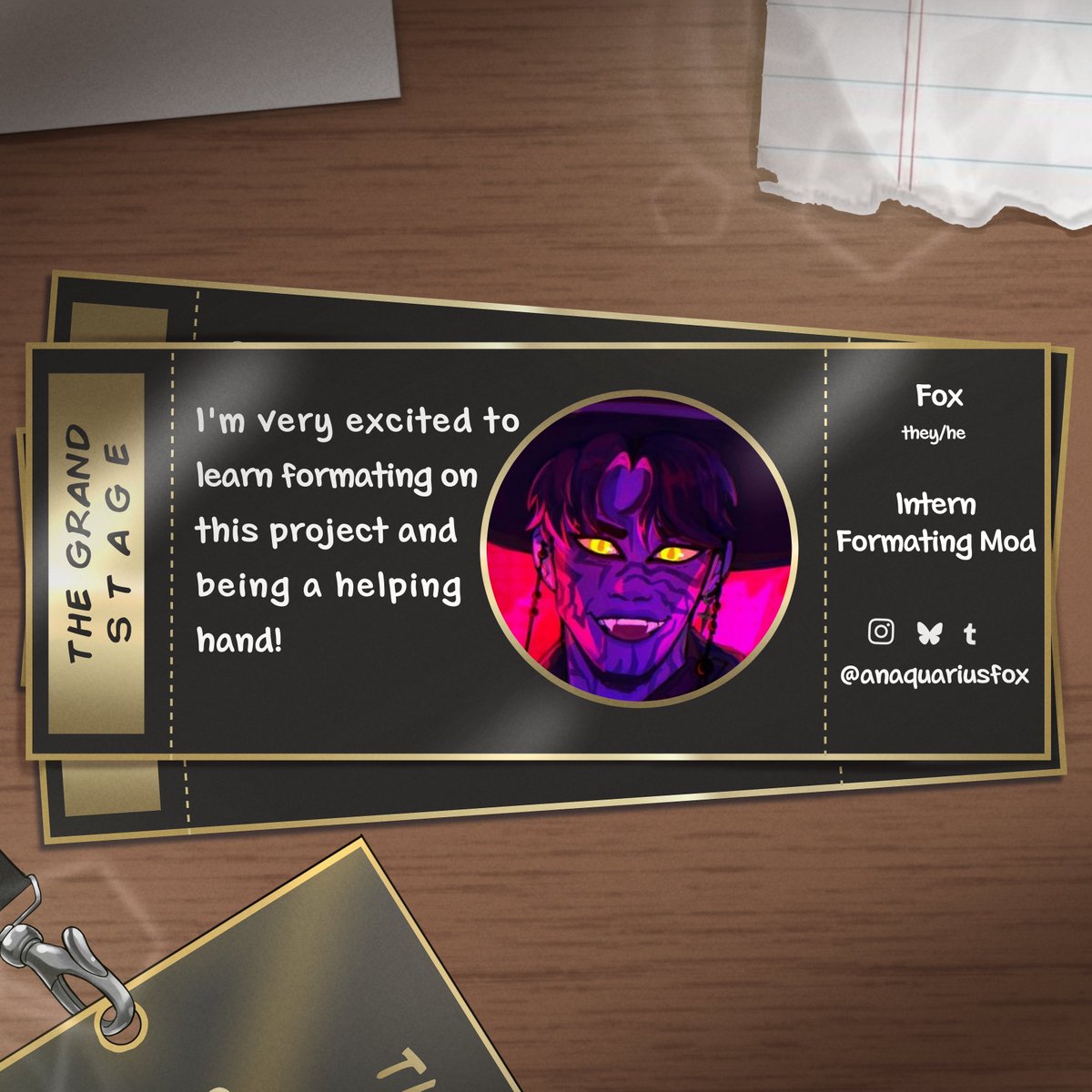 Our next mod is our formatting intern mod <a href="/anaquariusfox/">fox ✨</a>! He'll be helping put the zine together for all of you to see!