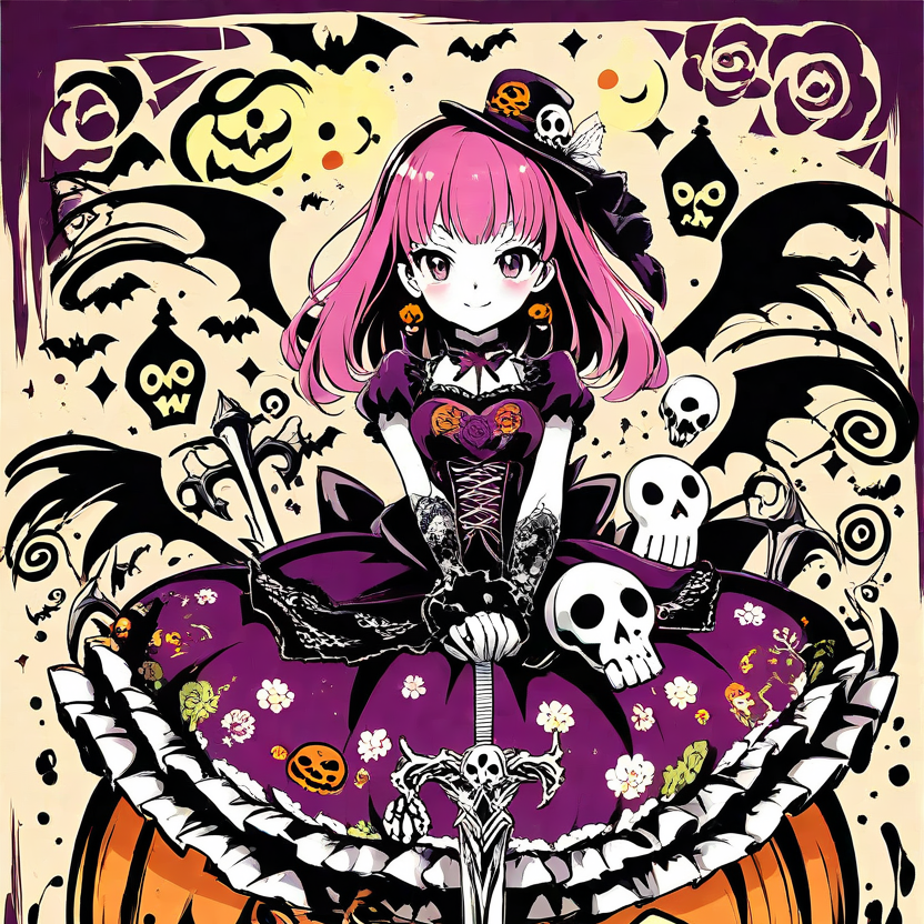 toras_nft's tweet photo. NFT drop🎃
『ドクロと少女のハロウィン』🎃
9/23（火）AM10：00～販売します🙏
✅0.0025ETH　限定４枚😅
ミントしたのでご覧くださいませ😆
特典で東京AIクリエイティブコンテスト2025出展作品をプレゼントします(*'▽')💕
リプへ👇 https://t.co/ZZEimKIdev