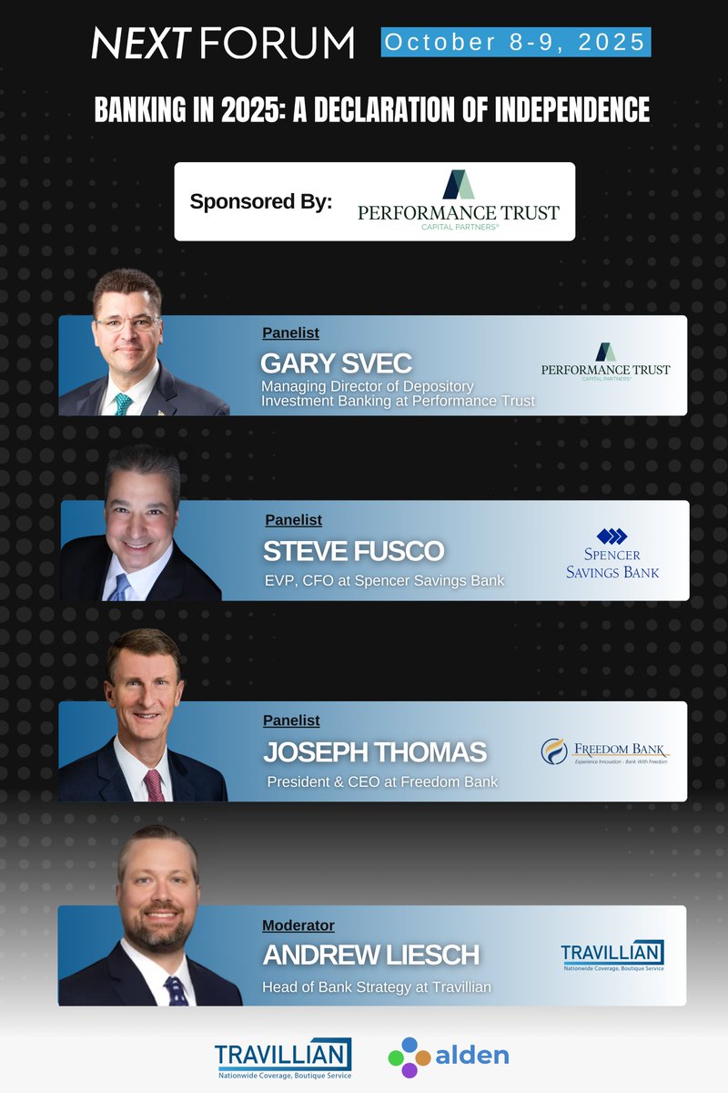 Travillian (@travilliangroup) on Twitter photo Banking in 2025: A Declaration of Independence
โก๏ธ thenextforum.com 
๐
 October 8-9, 2025
๐ The Union League of Philadelphia
๐ฅ Hosted by: Travillian & Alden Investment Group Banking in 2025: A Declaration of Independence
โก๏ธ thenextforum.com 
๐
 October 8-9, 2025
๐ The Union League of Philadelphia
๐ฅ Hosted by: Travillian & Alden Investment Group