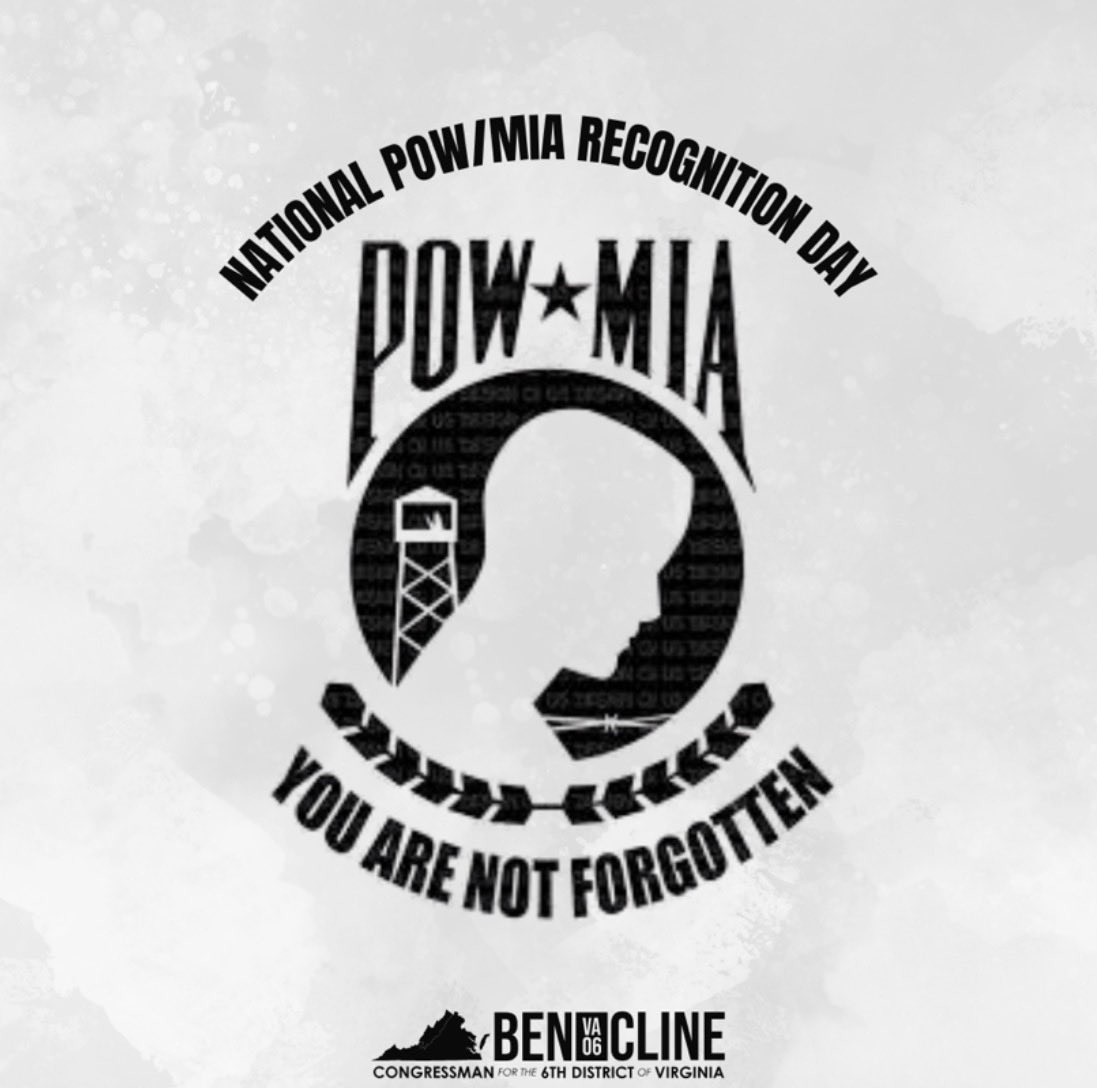 Congressman Ben Cline (@repbencline) on Twitter photo Today, on National POW/MIA Recognition Day, we pause to honor the brave service members who are still in captivity and those who are missing in action. We will never forget their sacrifice in defense of our great Nation and the freedoms we are blessed with as Americans. Today, on National POW/MIA Recognition Day, we pause to honor the brave service members who are still in captivity and those who are missing in action. We will never forget their sacrifice in defense of our great Nation and the freedoms we are blessed with as Americans.